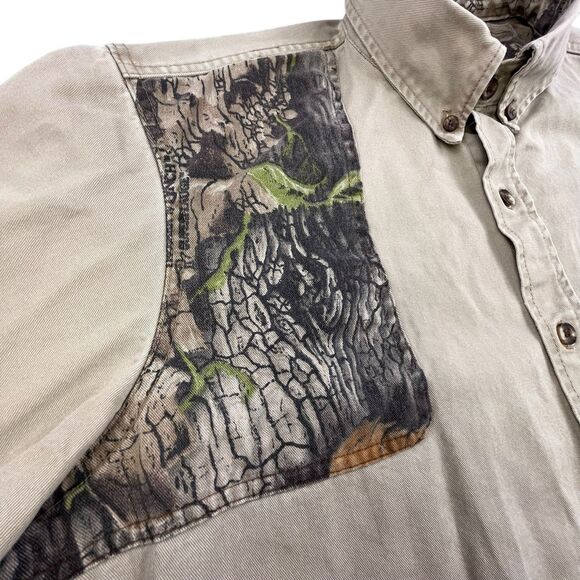 Vintage TreBark Hunting Shirt 2XL Tan Camo Long Sleeve Button Down Lynch Outdoor - Picture 3 of 11